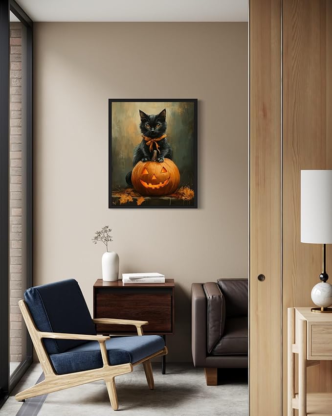 Halloween Cat Art Poster Print, Cat Kitten Painting Humor Portrait Pet Artwork Decor Gallery A8 (Halloween Cat, 8 x 10 inches, Unframed)