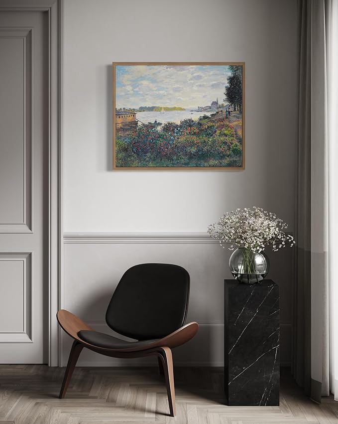 La Seine À Argenteuil Claude Monet Wall Art Print Poster, Impressionist Painting Wall Art Wall Decor, for Bedroom and Living room Bathroom Decor 115 (La Seine À Argenteuil, 11 x 14 inches, Wood Frame)