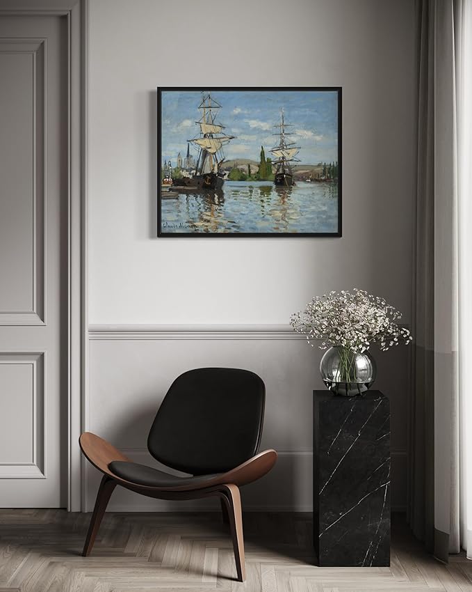 Ships Riding Claude Monet Wall Art Print Poster, Impressionist Painting Wall Art Wall Decor, for Bedroom and Living room Bathroom Decor 115 (Ships Riding, 11 x 14 inches, Black Frame)