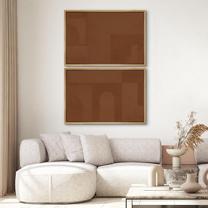 SIGNWIN Framed Canvas Print Wall Art Set Mid-Century Brown Polygon Landscape Abstract Shapes Digital Art Modern Art Decorative Minimalism Vintage for Living Room, Bedroom, Office - 24"x36"x2 Natural