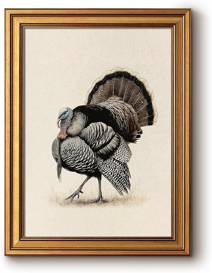 Bzstyleart Vintage Wall Art Decor for Living Room,Sketch Turkey Thankgiving Wall Art,Canvas Picture for Bedroom Decor Aesthetic,Rustic Autumn Harvest Bird Artwork,Thanksgiving Holiday 12 x 16 Inch