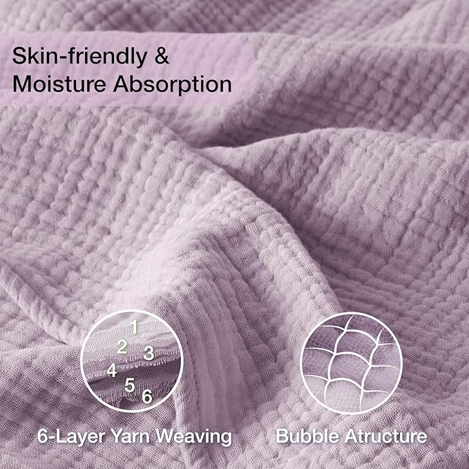 100% Cotton Muslin Blanket 40" x 40", Breathable and Lightweight Cotton Throw Blankets, Soft Cooling Summer Gauze Blanket for All Season, Lavender