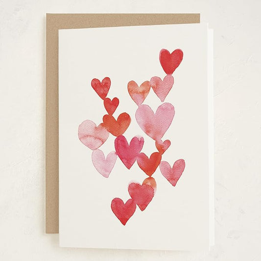Minted Watercolor Hearts Greeting Cards – 5 Pack of Folded 5x7 Blank Note Cards with Matching Envelopes | All Occasion Stationery Set for Birthdays, Anniversaries, Weddings, Love Notes