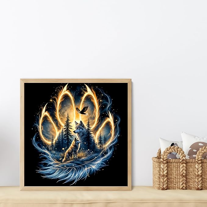 Wolf Diamond Art Kits for Adults, 5D Diamond Painting for Adult Beginners, DIY Full Drill Round Gem Painting Dot Art for Adults, Home Wall Decor 13.78x13.78 Inch