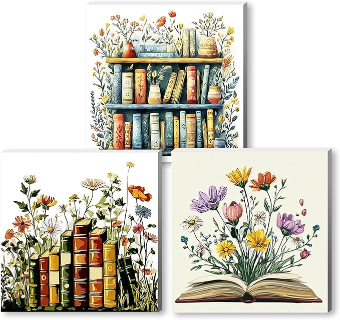 Jiqinsiye 3 Pcs Wooden Framed Flower Paint by Number for Adults,DIY Book Painting Kits for Adult,Color by Numbers Acrylic,Paint by Number Canvas Crafts Watercolor for Beginner Home Decor. (Flowers)