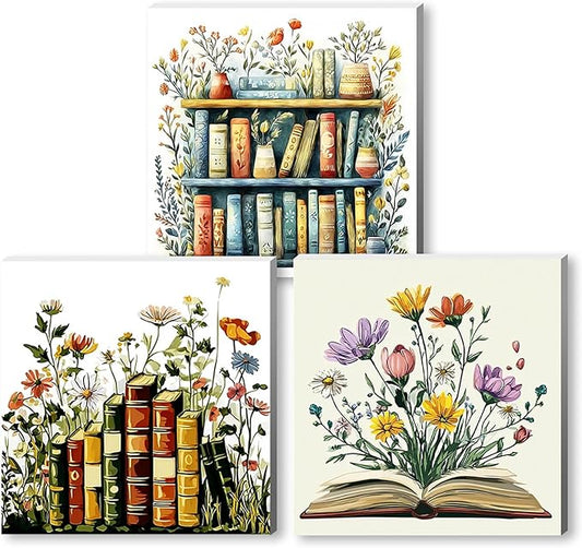 Jiqinsiye 3 Pcs Wooden Framed Flower Paint by Number for Adults,DIY Book Painting Kits for Adult,Color by Numbers Acrylic,Paint by Number Canvas Crafts Watercolor for Beginner Home Decor. (Flowers)