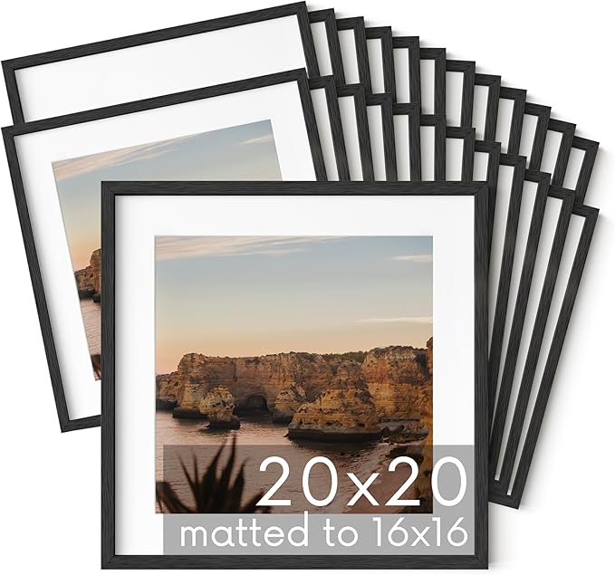 HAUS AND HUES Black Oak Wood 20x20 Picture Frames - Set of 25, Square Frames with Mat, Modern Frames for Large Wall Displays (20x20 in, Black, Set of 25)