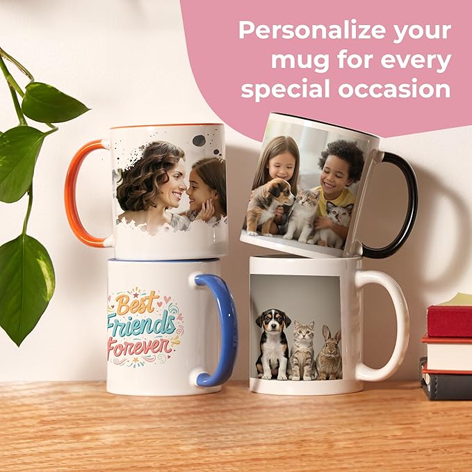 Personalized Mug, Custom Ceramic Mug with Photo and Text, 11oz, Pack of 50, Glossy Coffee Cup, Perfect for Christmas, Secret Santa or as Holiday Gift for Family or Friends, White/Pink