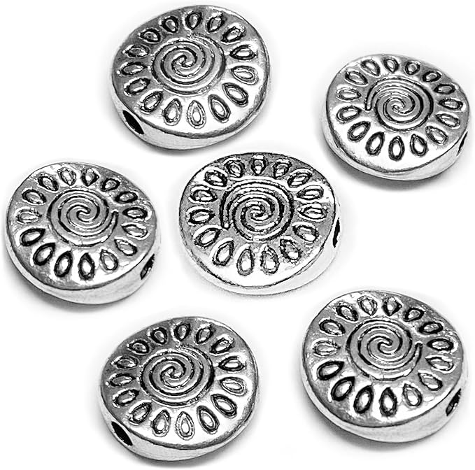 Tibetan Silver Spacer Beads - Flat Beads for Jewelry Making Kit, Bulk 67pcs, 10mm