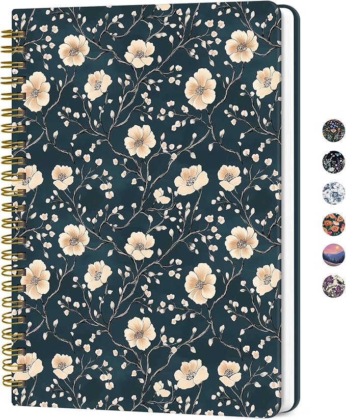 Lined Spiral Journal for Women, A5 Hardcover Cute Notebook for Work & Note Taking, Aesthetic Pretty Journal for Writing, 140 Pages, 6"x8", Floral Vine