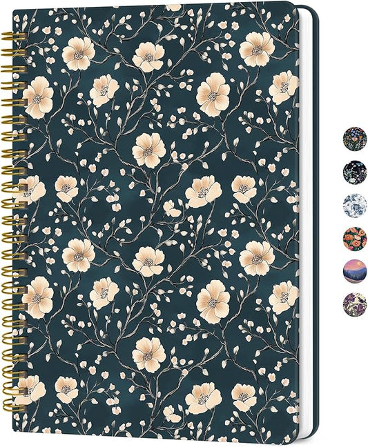 Lined Spiral Journal for Women, A5 Hardcover Cute Notebook for Work & Note Taking, Aesthetic Pretty Journal for Writing, 140 Pages, 6"x8", Floral Vine