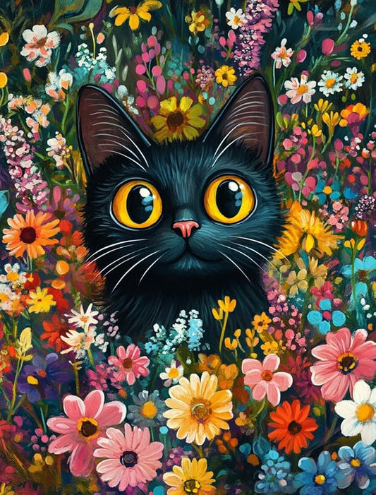 Eterkosu Black Cat Diamond Art Kits for Adults, Flowers Diamond Painting Kits for Adults for Beginners DIY Diamond Dots Art Kits, 5D Full Round Drill Gem Art Painting Kits for Home Wall Decor