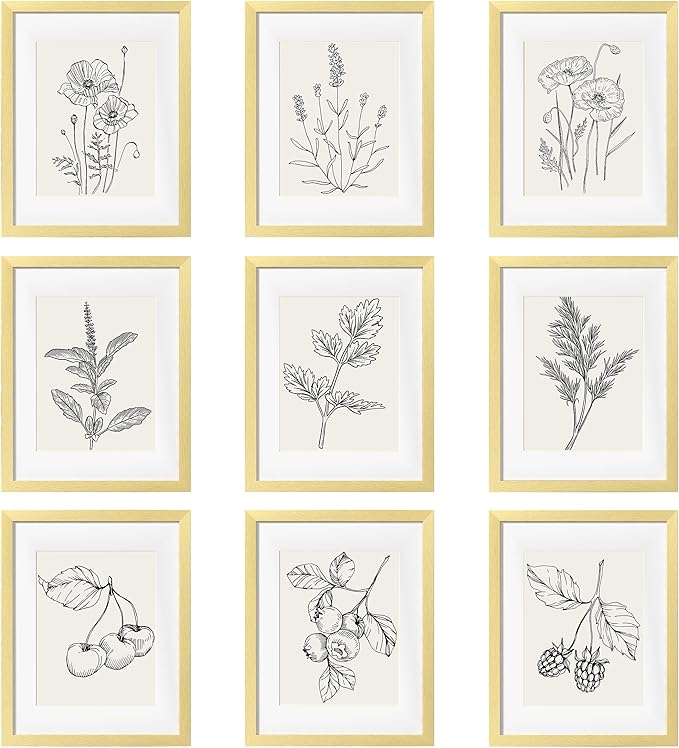 eletecpro 8x10 Picture Frames Set of 9 Classic Gallery Wall Frame Set, Displays 5x7 with Mat or 8x10 No Mat, Picture Frames Collage Wall Decor, Gold Frames for Home Decor
