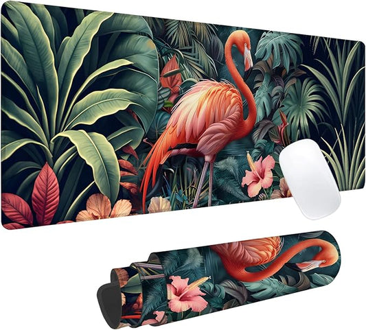 Tropical Flamingo Gaming Mouse Pad, Office Desk Mat, Anti-Slip Rubber Base Cool Aesthetic Mouse Pads for Computer Laptop Keyboard School Home Desktop Gamer Home Accessories Decor 31.5" x 11.8"