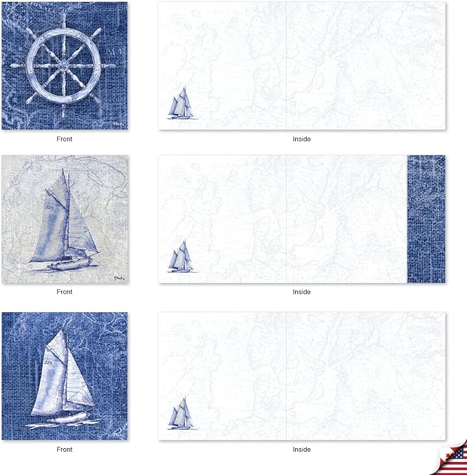 The Best Card Company - 10 All Occasion Blank Cards (4 x 5.12 Inch) - Nautical, Ocean, Sea Life Assortment of Notecards - Nautical World AMQ6671OCB-B1x10