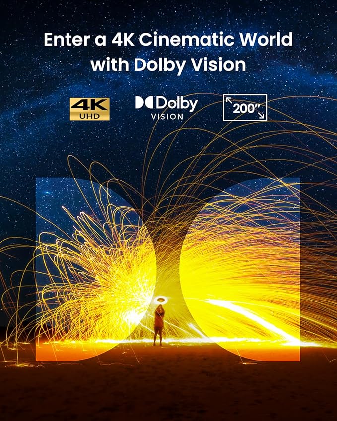 NEBULA Cosmos 4K SE Smart Projector, Nebulamaster, High-Brightness with Dolby Vision, 200" Screen, 1800 ANSI Lumens, HybridBeam, Enhanced Image Quality, GTV, Portable, for Gaming, Home, and Office Use