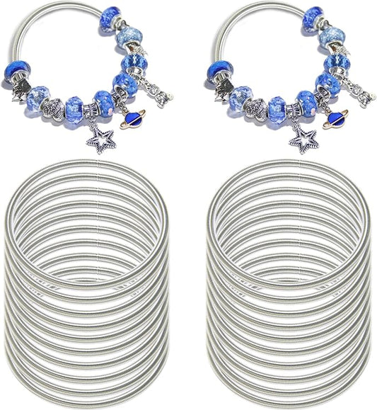Exway 20 Pcs Expandable Charm Bangle Bracelets Sliver Charm Bracelets Adjustable Spring Bracelet Kit for Crafts DIY Women Jewelry Making