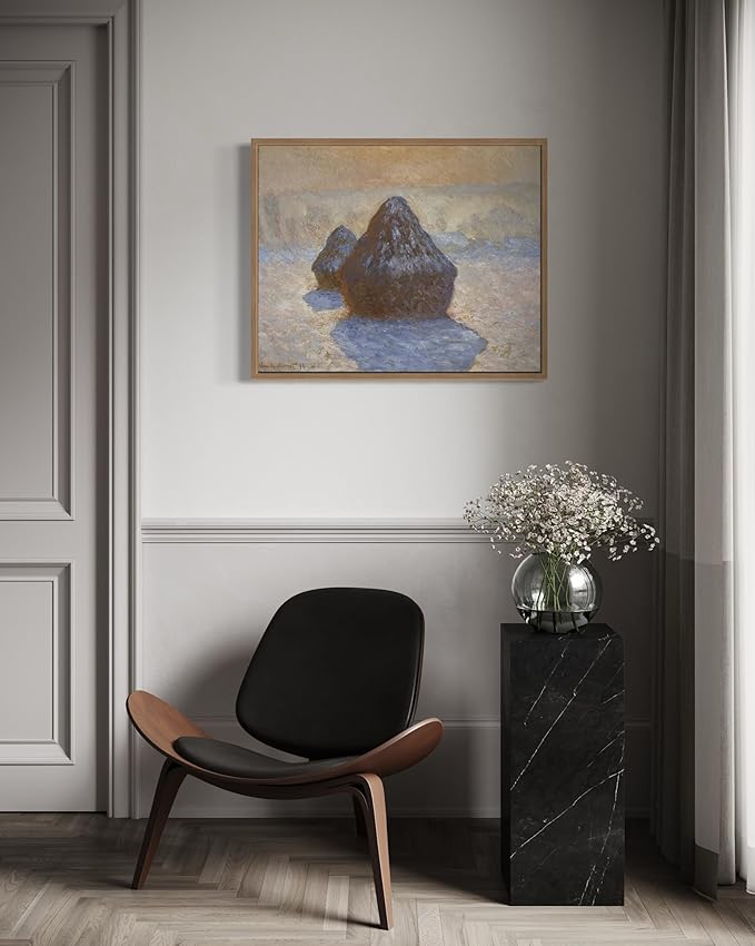 Haystacks Claude Monet Wall Art Print Poster, Impressionist Painting Wall Art Wall Decor, for Bedroom and Living room Bathroom Decor 115 (Haystacks, 16 x 20 inches, Wood Frame)