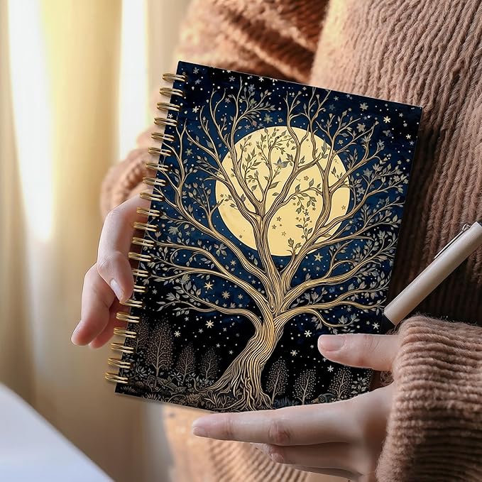 Witchy Moon Trees Notebook, Mystical Celestial Starry Night Botanical Journal, Witchy Gifts for Women, Witch Celestial Aesthetic Spiral Journal Notebook, 5.5x8.3 Inch