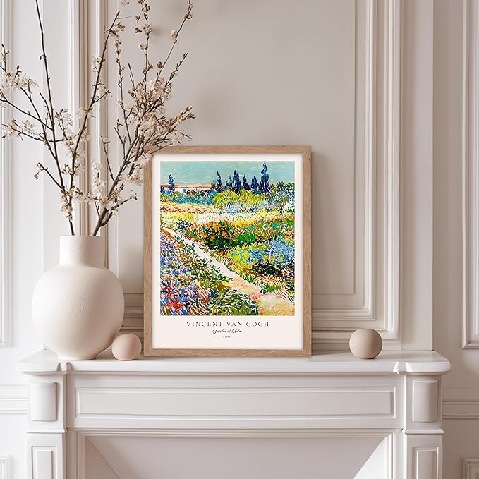 Monem Art Vintage Van Gogh Poster - Retro Impressionism Print - Garden at Arles, Colorful, Aesthetic, Beautiful - Gift for Artist, Friend - Wall Decor for Home, Office, 8x10 Beige Framed
