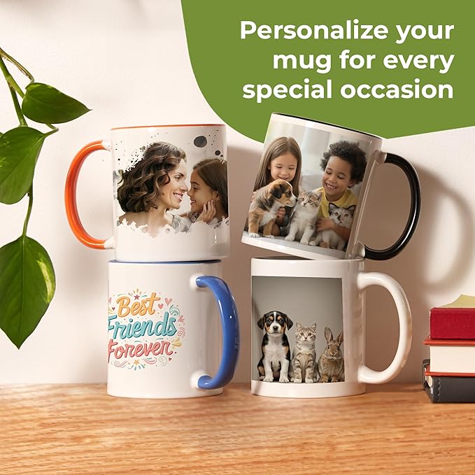 Personalized Mug, Custom Ceramic Mug with Photo and Text, 11oz, Pack of 1, Glossy Coffee Cup, Perfect for Christmas, Secret Santa or as Holiday Gift for Family or Friends, White/Green