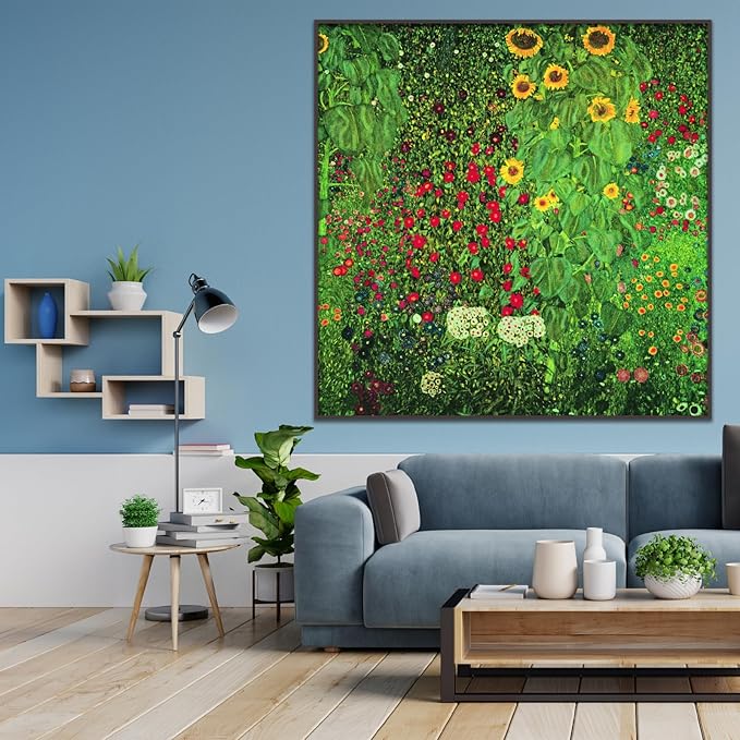 Gustav Klimt Canvas Wall Art Sunflower Farm Garden Poster Vintage Nature Scenery Flower Poster Fine Art Wall Decor Suitable for Bedroom Living Room Office Cool Wall Decor Unframed(24x24in/60x60cm)