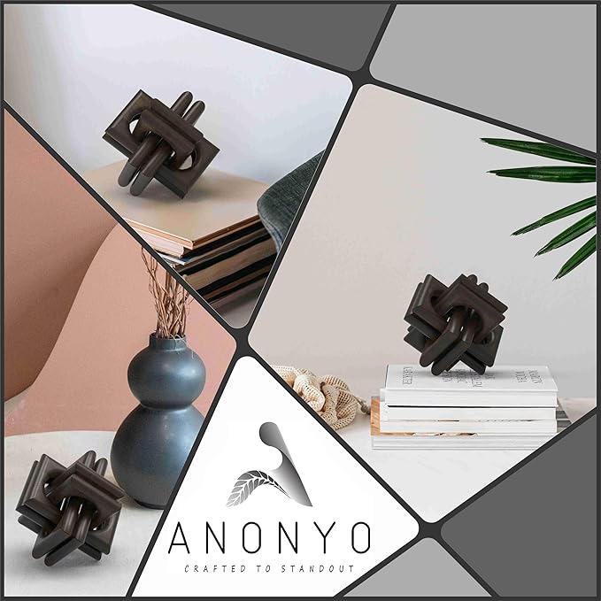 ANONYO Boho Wooden Chain Links Decorative Object for Coffee Table & Shelf | Handmade Mango Wood Knot Sculpture | Rustic Modern Arch Décor for Living Room, Entryway, Console,Office Home Accent (Black)