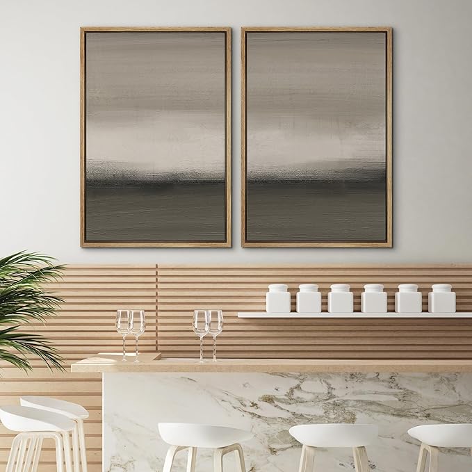 SIGNWIN Framed Canvas Print Wall Art Set Minimalist Neutral Gradient Illustration Modern Art Minimalism Decorative for Living Room, Bedroom, Office - 16"x24"x2 Natural