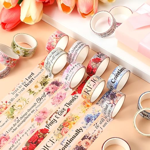 Janlaugh 24 Rolls Christian Washi Tape Gifts Bulk Religious Inspirational Scripture Supplies Bible Verse Tape for Bible Study Journaling Crafting Christmas Stocking Stuffers Gift(Stylish)