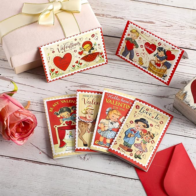 Eaasty 48 Sets Mini Vintage Valentines Day Cards with Envelopes Cute Valentine's Day Greeting Cards Assortment Retro Couple Love Postcards for Adults Lovers Boyfriend Girlfriend (Cute)