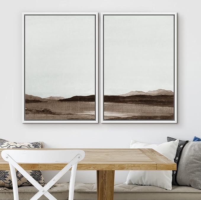 SIGNWIN Framed Canvas Print Wall Art Set Brown Minimalist Desert Mountains Nature Wilderness Illustrations Fine Art Farmhouse/Country Minimal for Living Room, Bedroom, Office - 16"x24"x2 White