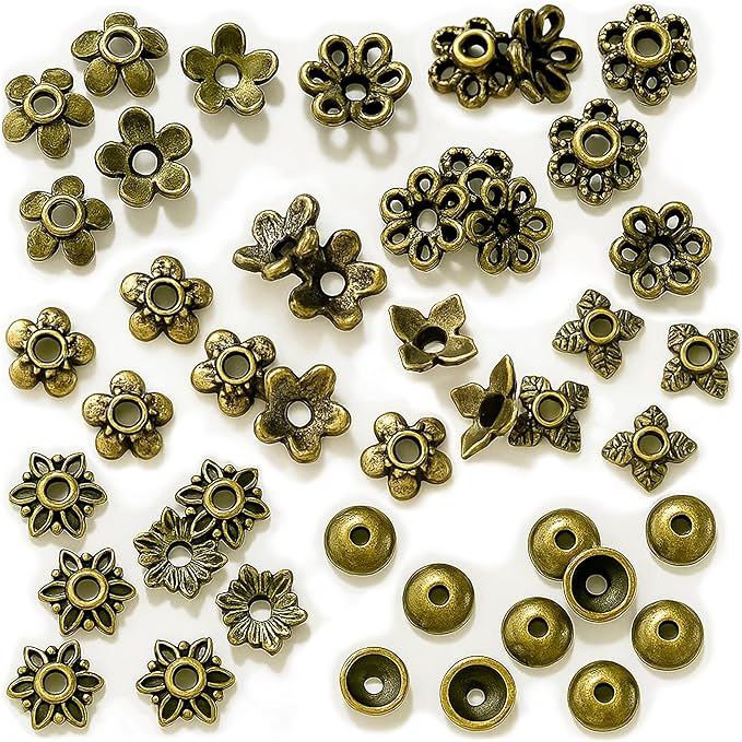 Antique Brass Spacer Bead Caps Set – 600Pcs Mixed Tibetan & Bali Style Beads Caps for Jewelry Making | Fits 8–14mm Beads | Silver, Brass & Copper Metal Bead Caps for Bracelets, Necklaces, Earrings