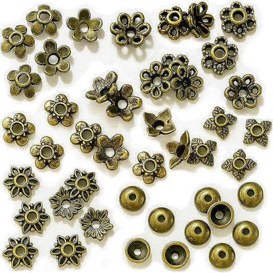 Antique Brass Spacer Bead Caps Set – 600Pcs Mixed Tibetan & Bali Style Beads Caps for Jewelry Making | Fits 8–14mm Beads | Silver, Brass & Copper Metal Bead Caps for Bracelets, Necklaces, Earrings
