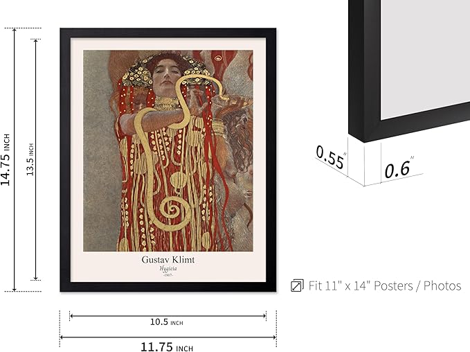 Poster Master Vintage Gustav Klimt Poster - Retro Hygieia Print - Art Nouveau - Greek Goddess of Health Art - Symbolism Art - Classic Painting - Aesthetic Living Room Decor - 11x14 Black Framed