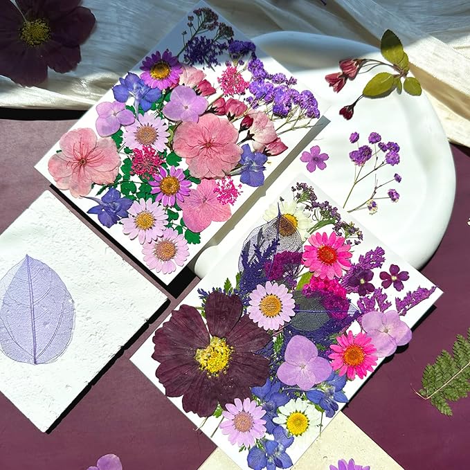 54Pcs Purple Pressed Dried Flowers for Resin, Real Natural Bulk Assorted Dry Floral Leaves for DIY Art Crafts, Epoxy Molds, Jewelry, Soap, Candle Making, Nails Decors