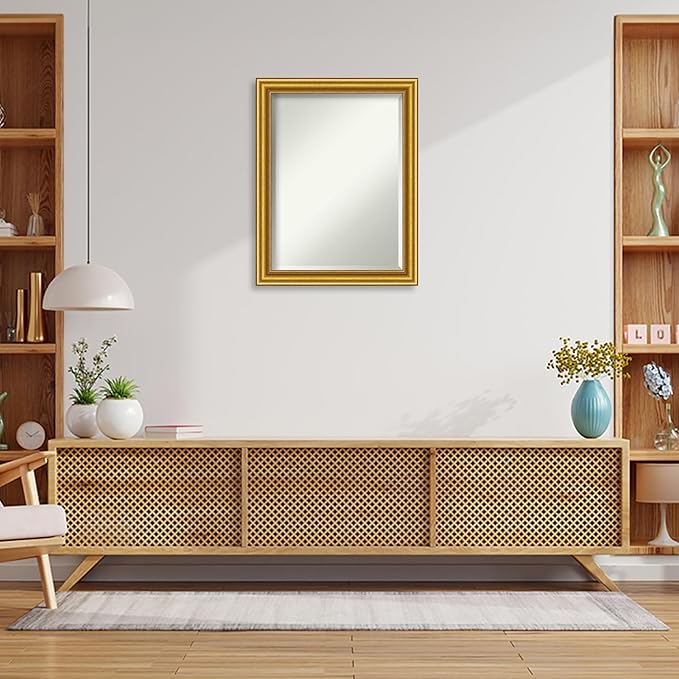Amanti Art Gold Wall Mirror 28x22 Townhouse Gold Rectangle Bathroom Mirror for Wall Decor Living Room, Medium Traditional Wood Frame, Hangs Horizonally and Vertically, Bathroom Decor, Beveled Edge