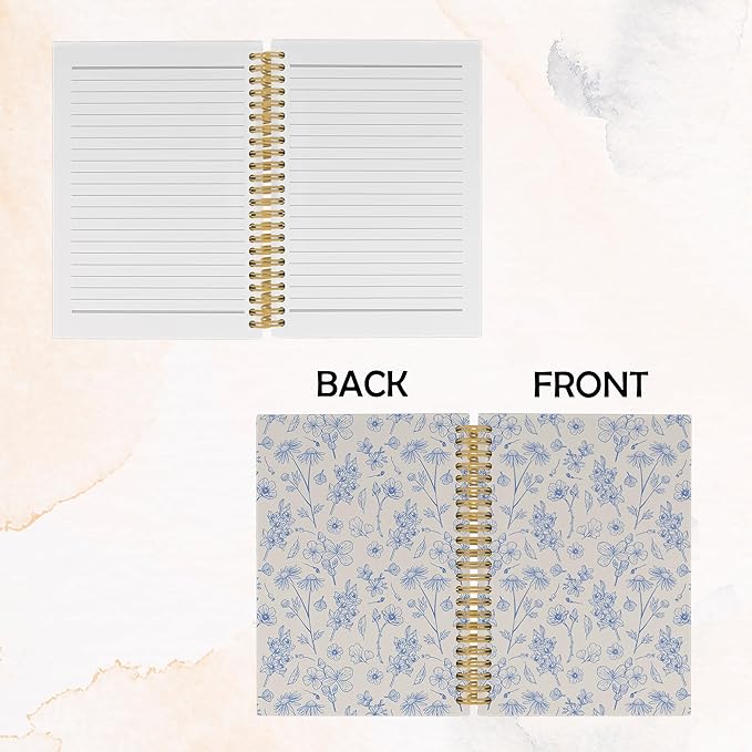 Pugwak Vintage Floral Journal Notebook - Aesthetic Botanical Beige Flower Notebooks College Ruled for Work School, Gifts for Women Coworker, Office Supplies, Hardcover Spiral Notebook 5.5"x8.3"