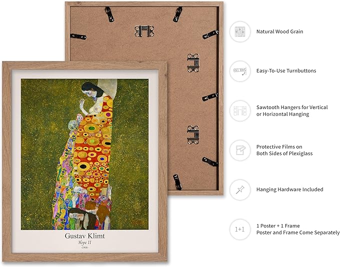 Poster Master Vintage Gustav Klimt Poster - Retro Hope II Print - Art Nouveau - Abstract Art - Symbolism Art - Aesthetic Art - Classic Painting - Colorful Living Room Decor - 8x10 Beige Framed