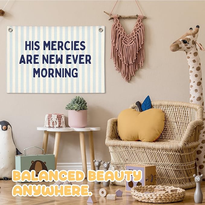 Christian Wall Art Decor, Christian Bible Verse Wall Hanging Linen Canvas Banner, Blue Inspirational Religious Decor for Living Room Bedroom Nursery Kids Room Playroom Classroom Homeschool Prayer Room, 30x20 Inch