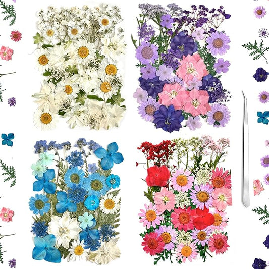140Pcs Pressed Flowers for Resin Real Bulk Dried Flowers Dry Flowers Leaves for Resin Mold Scrapbooking DIY Art Crafts, Epoxy Resin Jewelry Molds, Candle, Soap Making (Colorful)