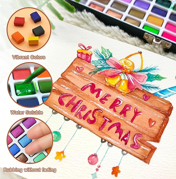 Artecho Watercolor Paint Set 50 Colors, Travel Watercolor Set with Watercolor Papers and Brushes, Ideal for Amateur Hobbyists, Painting Lovers and Artists