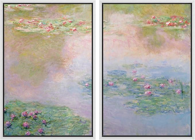 SIGNWIN Framed Canvas Print Wall Art Set Impressionist Water Lily Illustration Modern Art Minimalism Decorative for Living Room, Bedroom, Office - 16"x24"x2 White