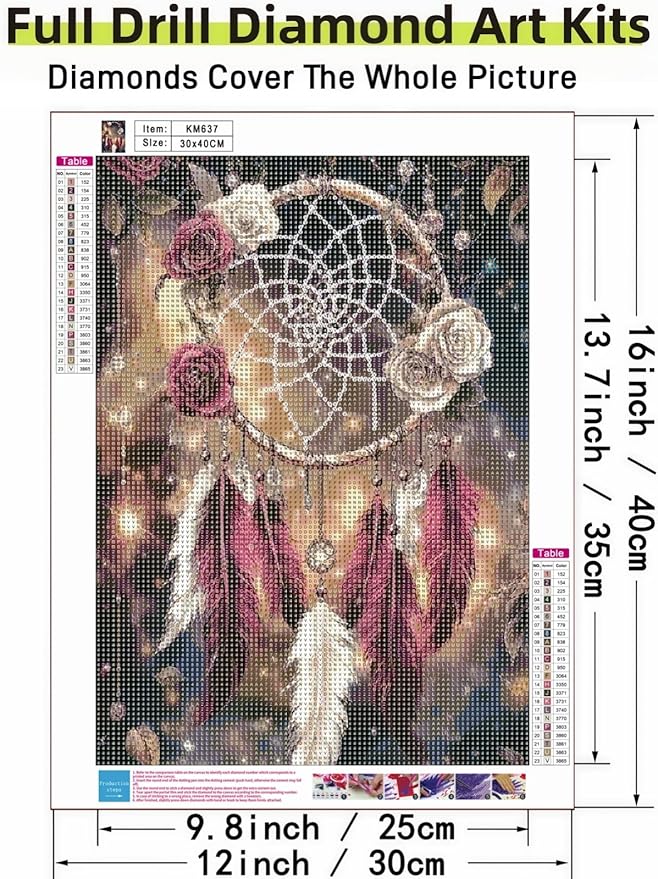 Dream Catcher 5D DIY Diamond Painting Kits for Adults, Diamond Art Kits for Beginners, Full Drill Dot Painting Gem Art Kits for Home Wall Decor11.8 x15.7 Inch