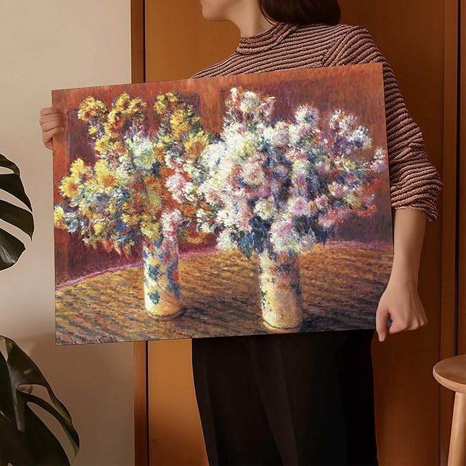 40+ Monet Famous Print Posters Two Vases with Chrysanthems by Claude Monet Impressionism Canvas Posters Print Wall Art Bedroom Office Room Decor Gift Frame 20×30inch(50×75cm)