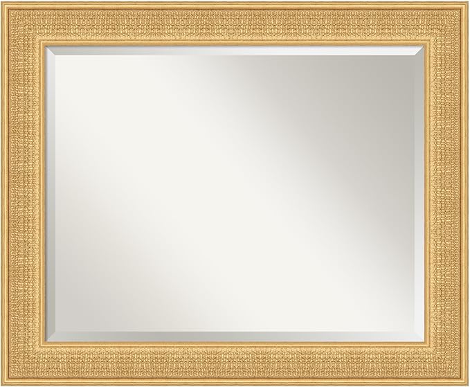 Amanti Art Gold Wall Mirror 28x34 Trellis Gold Rectangle Bathroom Mirror for Wall Decor Living Room, Large Traditional Wood Frame, Hangs Horizonally and Vertically, Bathroom Decor, Beveled Edge