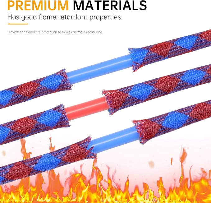 Braided Wire Loom Sleeve - Pet Proof Chew Resistant Cable Wrap, High Density Expandable Cable Sleeving for Automotive Wire Harness & PC Computer Case 16.4ft (Blue Red, 6mm (1/4"))