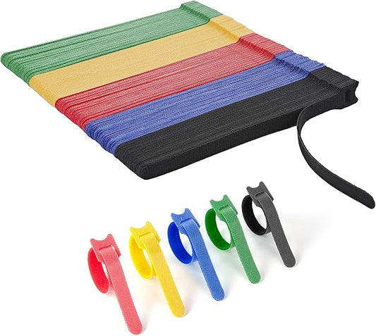 130 PCS Reusable Cable Ties with Hook and Loop, Multi-purpose Adjustable 8 Inch Cable Management Wire Ties Cable Straps for Organizing Home, Office and Data Centers (Multicolored)