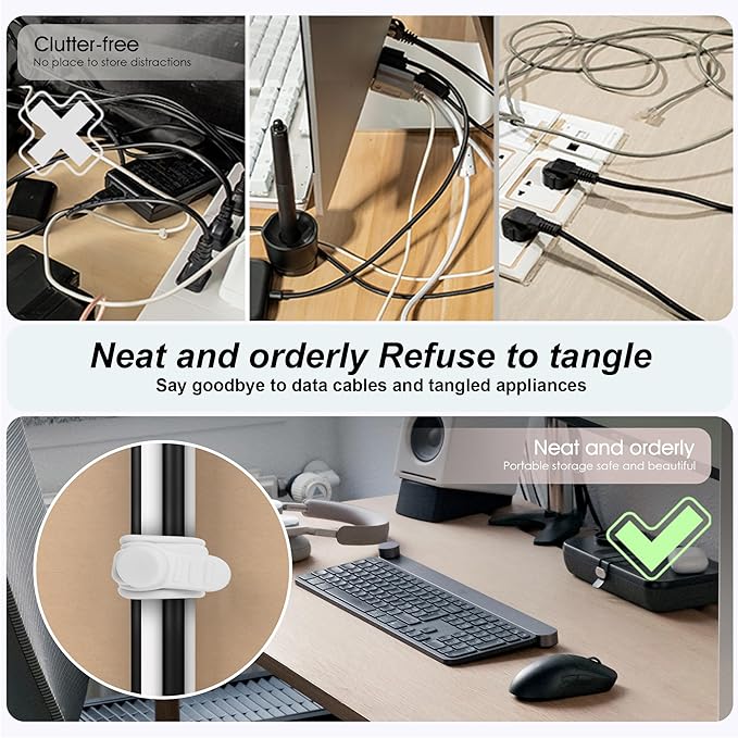 Nearockle 16Pcs 4.2" Silicone Cable Ties Cord Organizer for Cable Management, Reusable Cable Organizer Electronic Accessories in Home,Office,Kitchen,School,Travel(Black*8 & White*8)