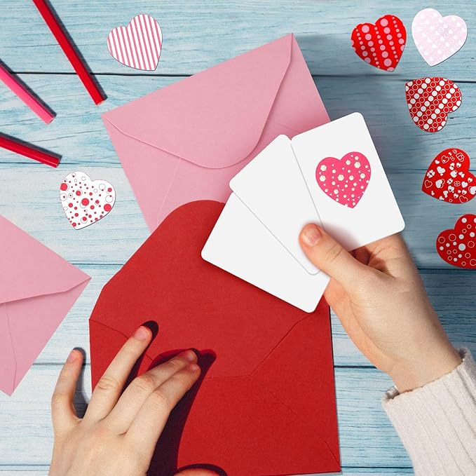 400 Set Mini Patriotic Greeting Cards with Envelopes Stickers July 4th Memorial Day Red White Blue Small Greeting Cards Bulk Blank Note for Independence Veterans Day Supplies(Red,pink)