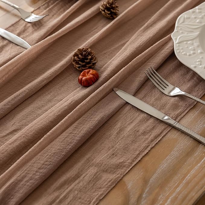Keketoarrange 3pcs Cheesecloth Table Runner Nude Gauze Rustic Boho Coffee Cheese Cloth 120 Inch 10 FT for Wedding Baby Shower Bridal Shower Birthday Party Long Sheer Farmhouse Home Decorations
